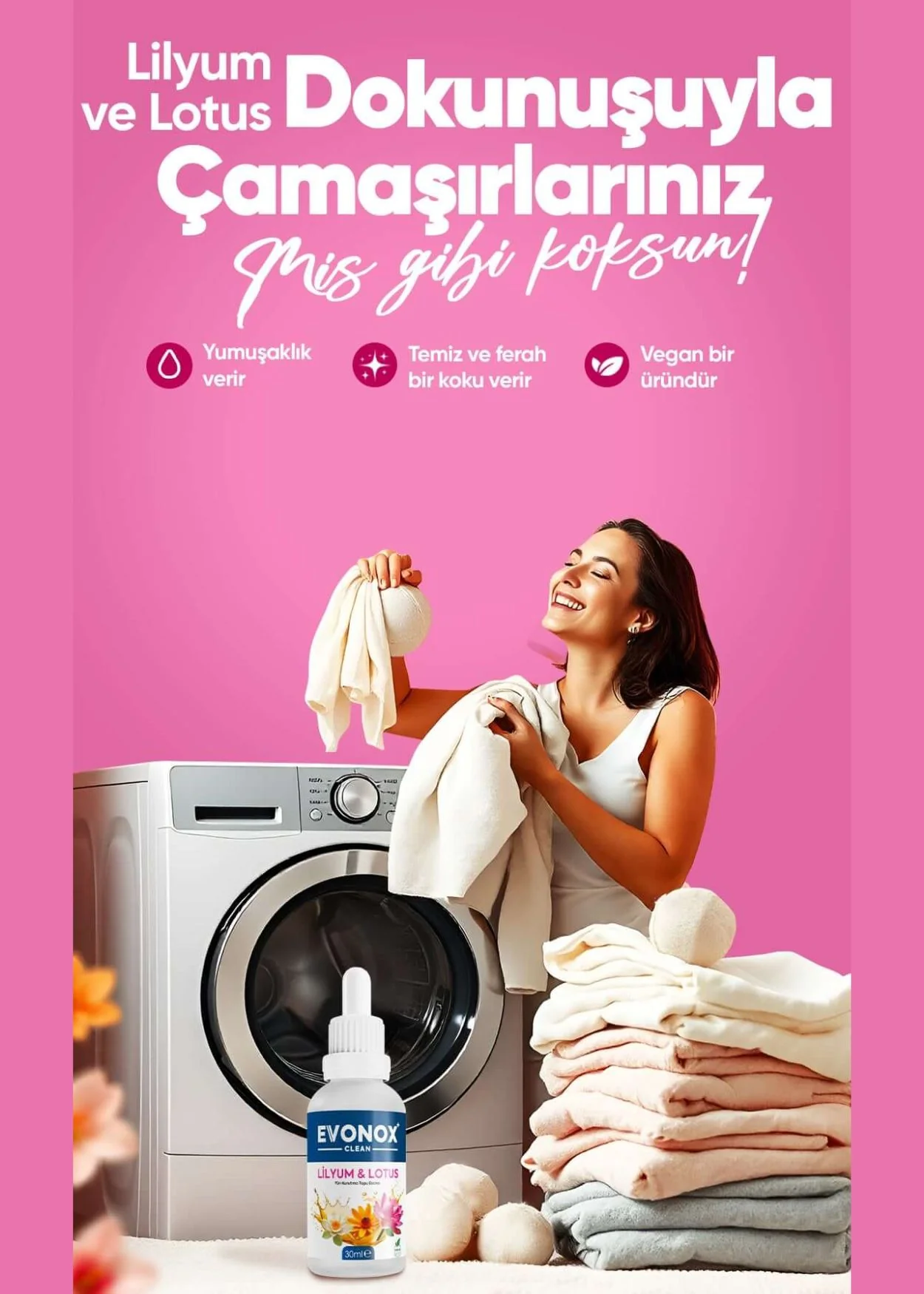 Evonox Clean Yün Kurutma Topu Esansı – Lilium Lotus - Image 4