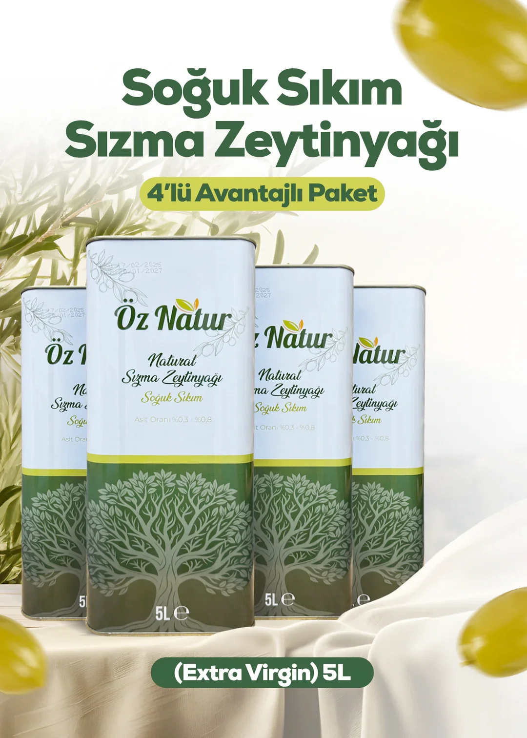 4x5L (20L) - Natives Olivenöl (Extra Virgin, Kalt Gepresst)