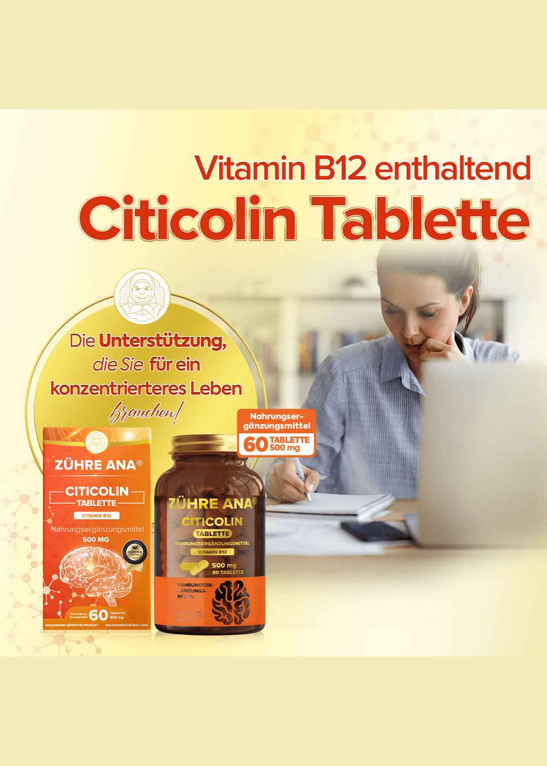 Zühre Ana Citicolin-500 mg 60 Tabletten enthalten Vitamin B12 (Sitikolin Tablet) - Image 5