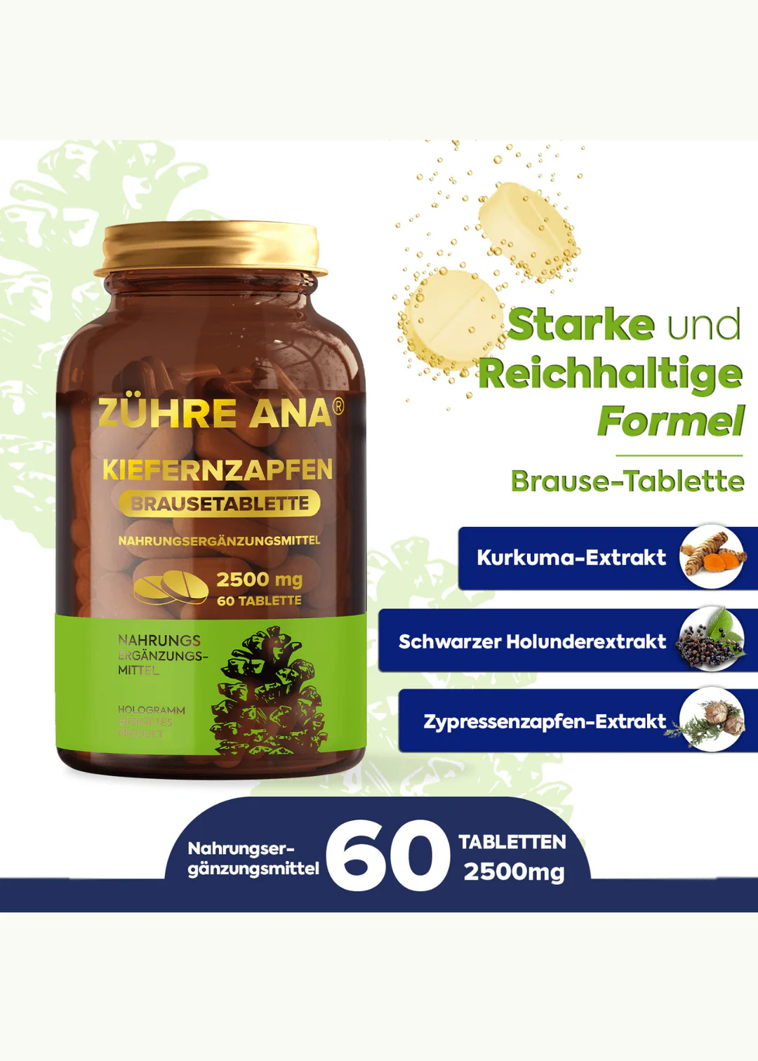 Zühre Ana Kiefernzapfen Brausetabletten (Servi-Kozalağı-Efferveszent) – 60 Tabletten - Image 4